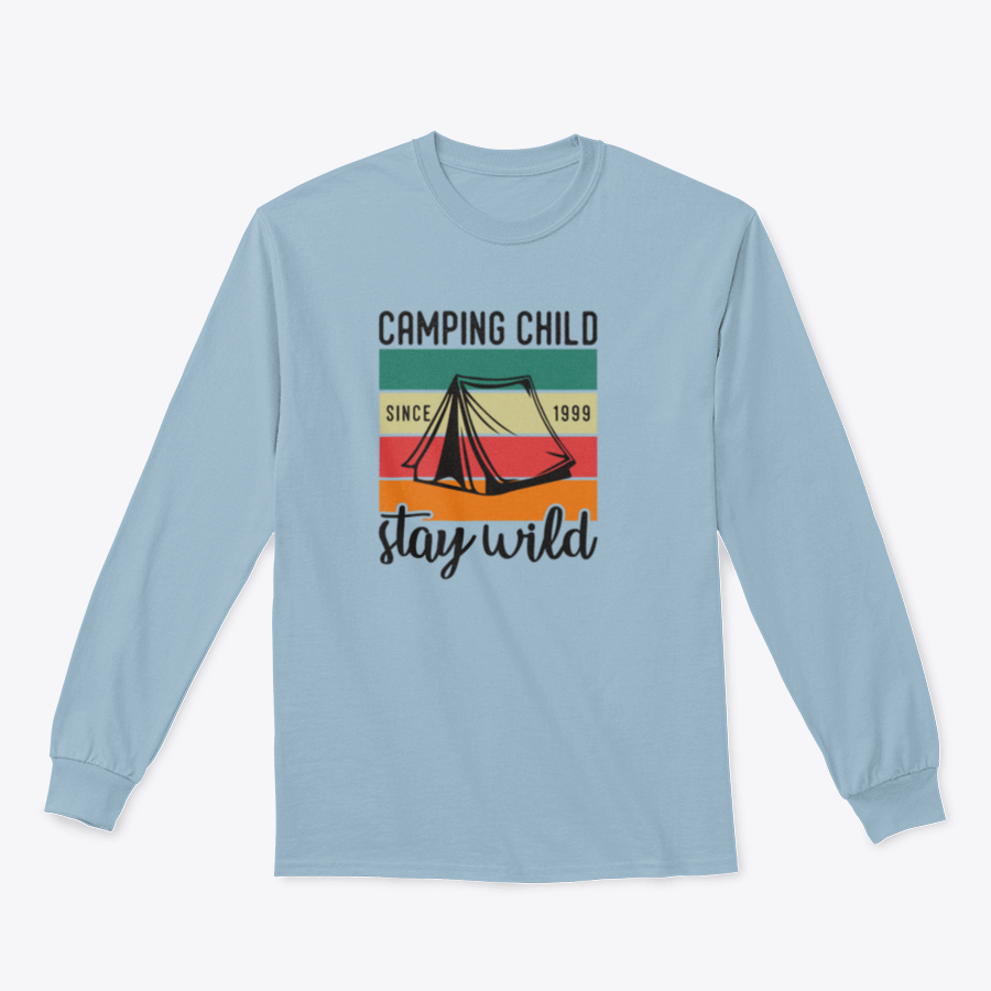 A vintage typography T-shirt for children featuring a mountain camping design, made from 100% cotton for comfort and durability.